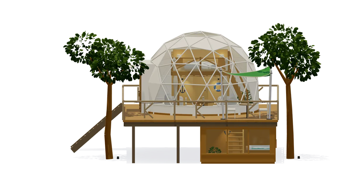Domo Fragata: dúplex sobre una terraza elevada, entre árboles