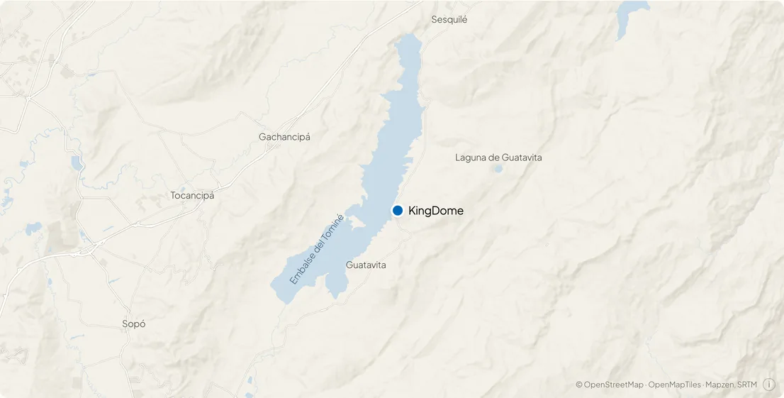 Mapa de la zona: KingDome a un minuto del Embalse del Tominé, cerca de Guatavita